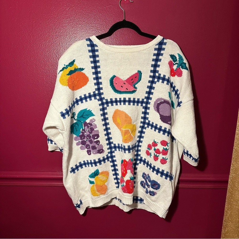 White Fruit-Print Sweater